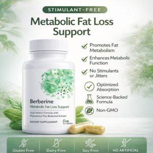 Berberine metabolic support supplement bottle (stimulant-free)